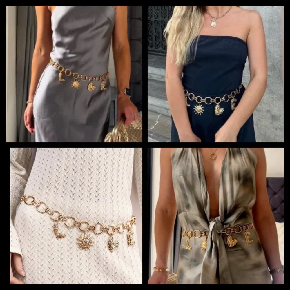 Zara LOVE Charms Gold Chain Belt - NWT